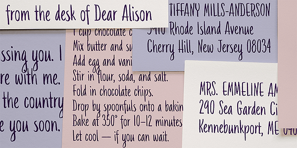 Card displaying Emmeline typeface in various styles