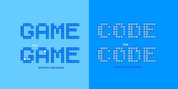 Card displaying Bitcount Grid Double typeface in various styles