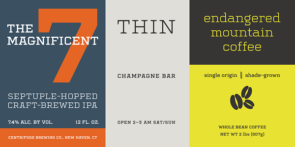 Card displaying Centrifuge typeface in various styles