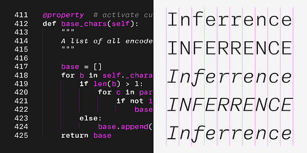 Card displaying Adapter Mono PE Variable typeface in various styles