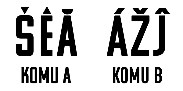 Card displaying Komu typeface in various styles