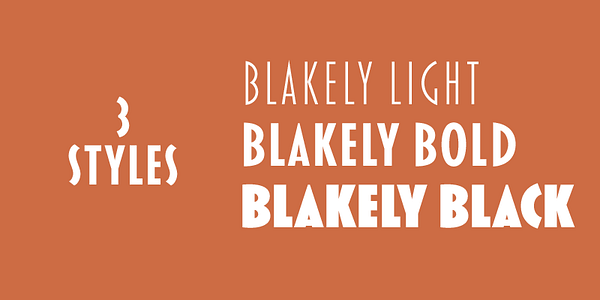 Card displaying Blakely typeface in various styles
