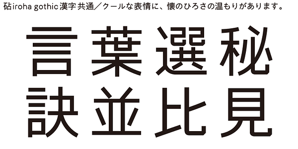 Card displaying Kinuta iroha 31nire StdN typeface in various styles