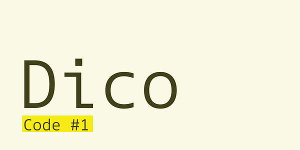 Card displaying Dico Code One typeface in various styles