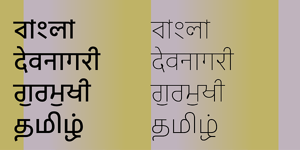 Card displaying Sarvatrik Tamil typeface in various styles