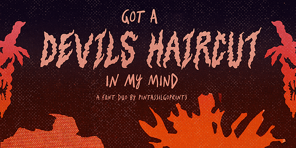Card displaying Devils Haircut typeface in various styles