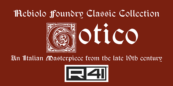 Card displaying R41 Gotico typeface in various styles