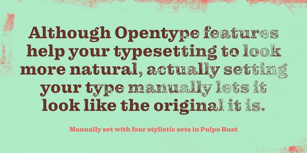 Card displaying Pulpo Rust typeface in various styles