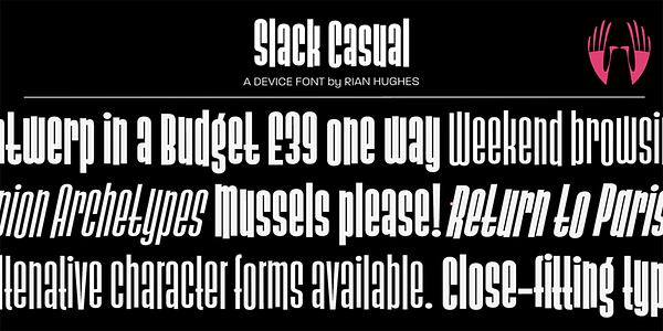 Card displaying Slack Casual typeface in various styles