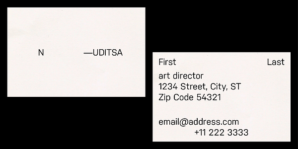 Card displaying Nudista typeface in various styles