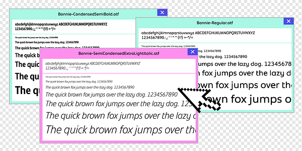 Card displaying Bonnie typeface in various styles