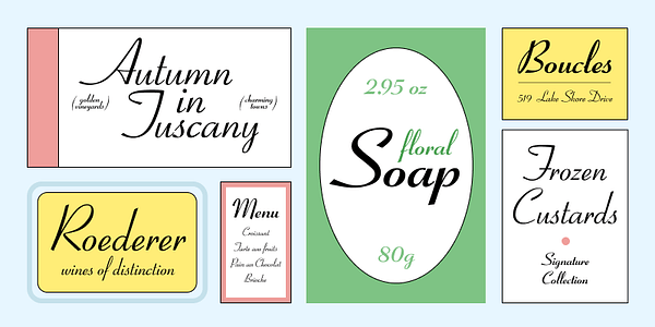 Card displaying Coronet Script Ludlow typeface in various styles