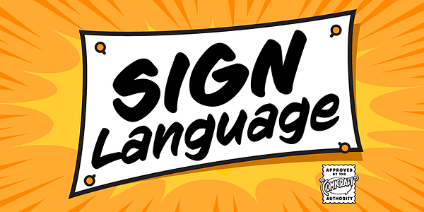 Card displaying CC Sign Language typeface in various styles