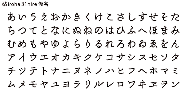 Card displaying Kinuta iroha 31nire StdN typeface in various styles