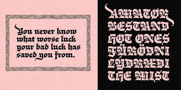 Card displaying Cloisterfuch typeface in various styles