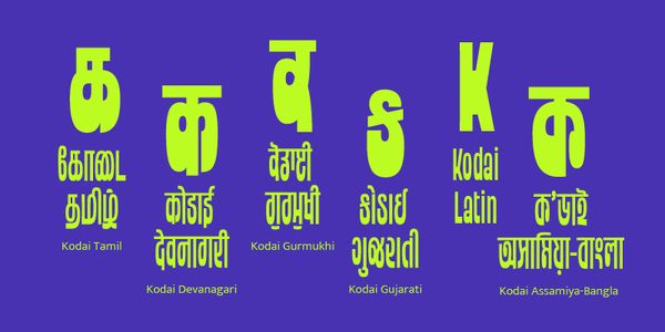 Card displaying Kodai Latin typeface in various styles