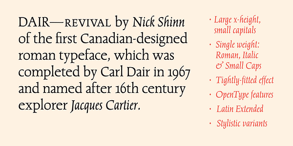 Card displaying Dair typeface in various styles