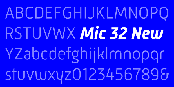 Card displaying Mic 32 New typeface in various styles