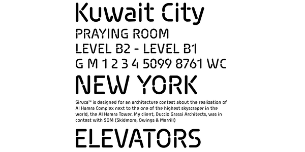 Card displaying Siruca typeface in various styles