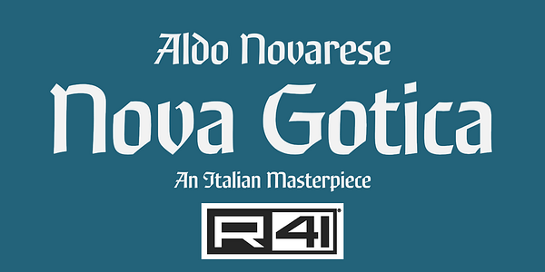 Card displaying R41 Nova Gotica typeface in various styles