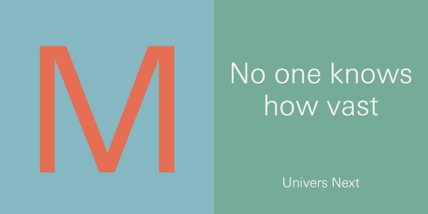 Card displaying Univers Next typeface in various styles