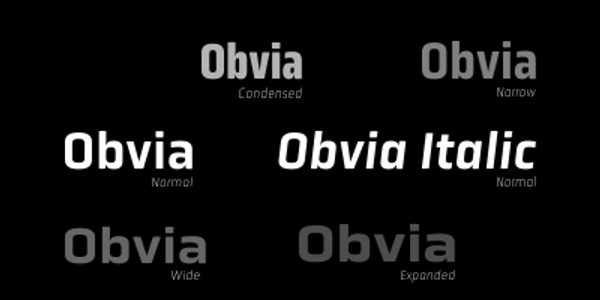 Card displaying Obvia typeface in various styles