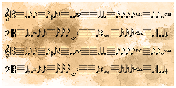 Card displaying Noto Music typeface in various styles