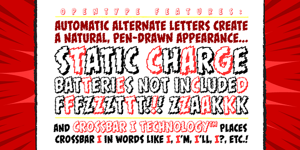 Card displaying CC Zzzap typeface in various styles