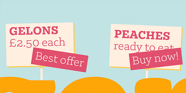 Card displaying Gelo typeface in various styles