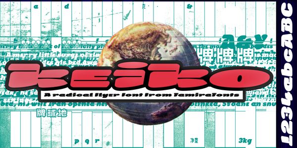 Card displaying Keiko Titling typeface in various styles