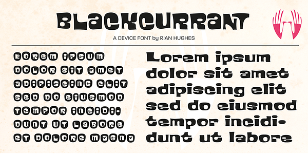 Card displaying Blackcurrant typeface in various styles