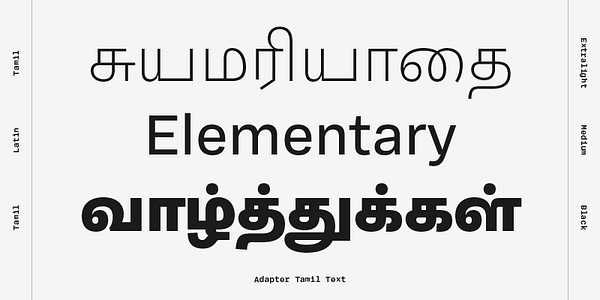 Card displaying Adapter Tamil Text typeface in various styles