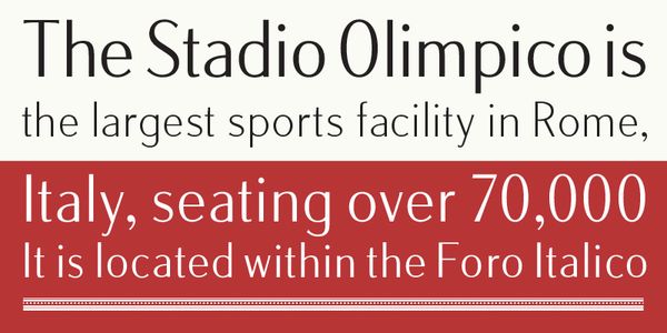 Card displaying Olimpico typeface in various styles