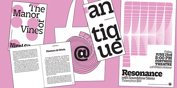 Card displaying Picholine Antique Variable typeface in various styles