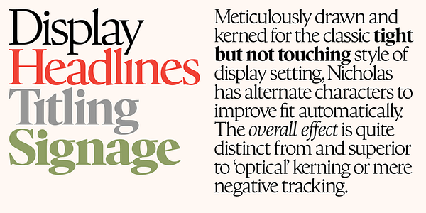 Card displaying Nicholas typeface in various styles