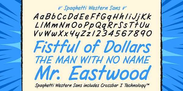 Card displaying CC Spaghetti Western typeface in various styles