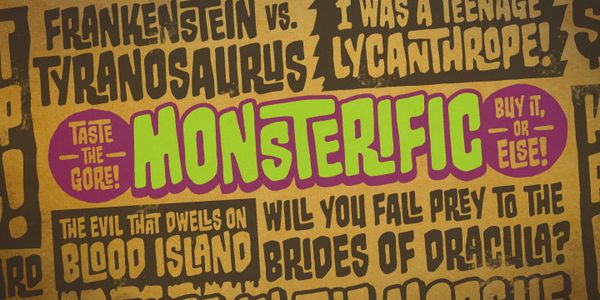 Card displaying Monsterific BB typeface in various styles
