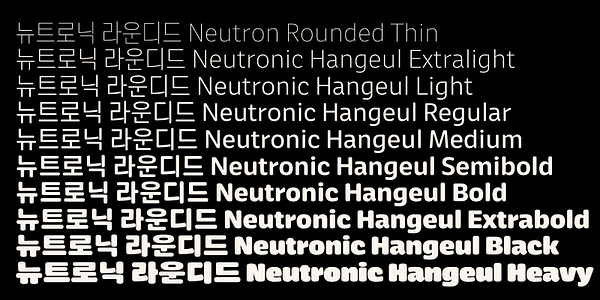Card displaying Neutronic Hangeul Rounded typeface in various styles