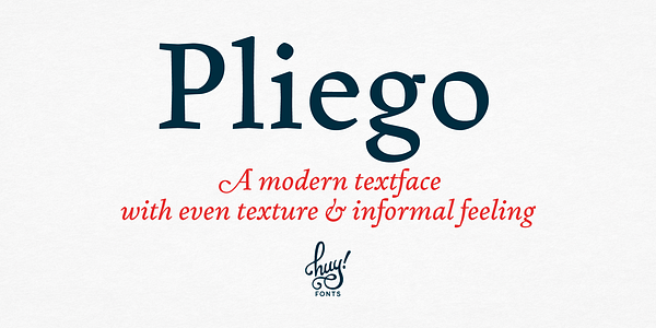 Card displaying Pliego typeface in various styles