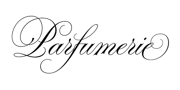 Card displaying Parfumerie Script typeface in various styles