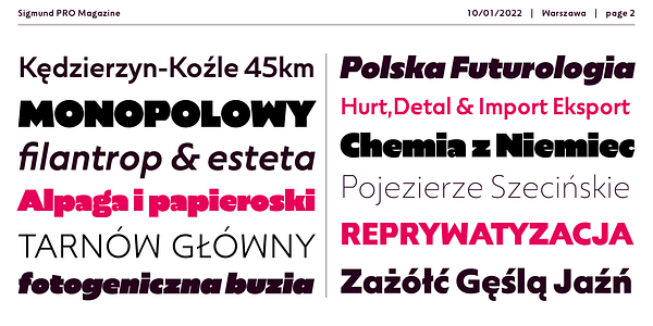 Card displaying Sigmund Pro typeface in various styles