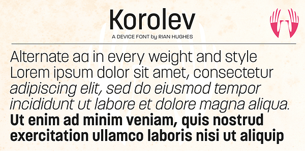 Card displaying Korolev typeface in various styles