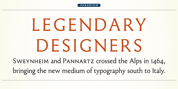 Card displaying Paradigm Pro typeface in various styles