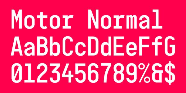 Card displaying Motor typeface in various styles