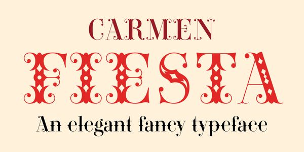 Card displaying Carmen Fiesta typeface in various styles