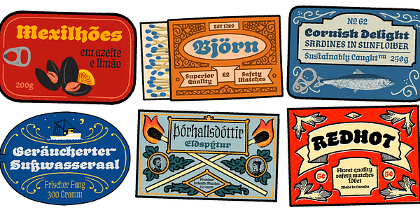 Card displaying Schmaltzy typeface in various styles
