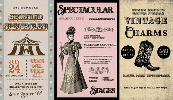 Fonts where theatrical charm meets refined design.