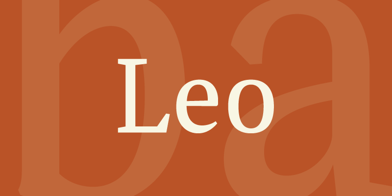 Card displaying Leo typeface in various styles