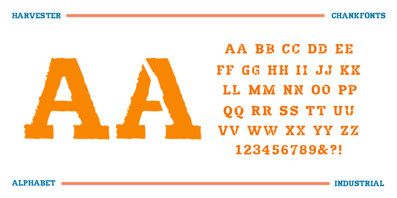 Card displaying Harvester typeface in various styles