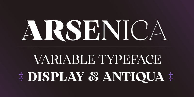 Card displaying Arsenica Variable typeface in various styles